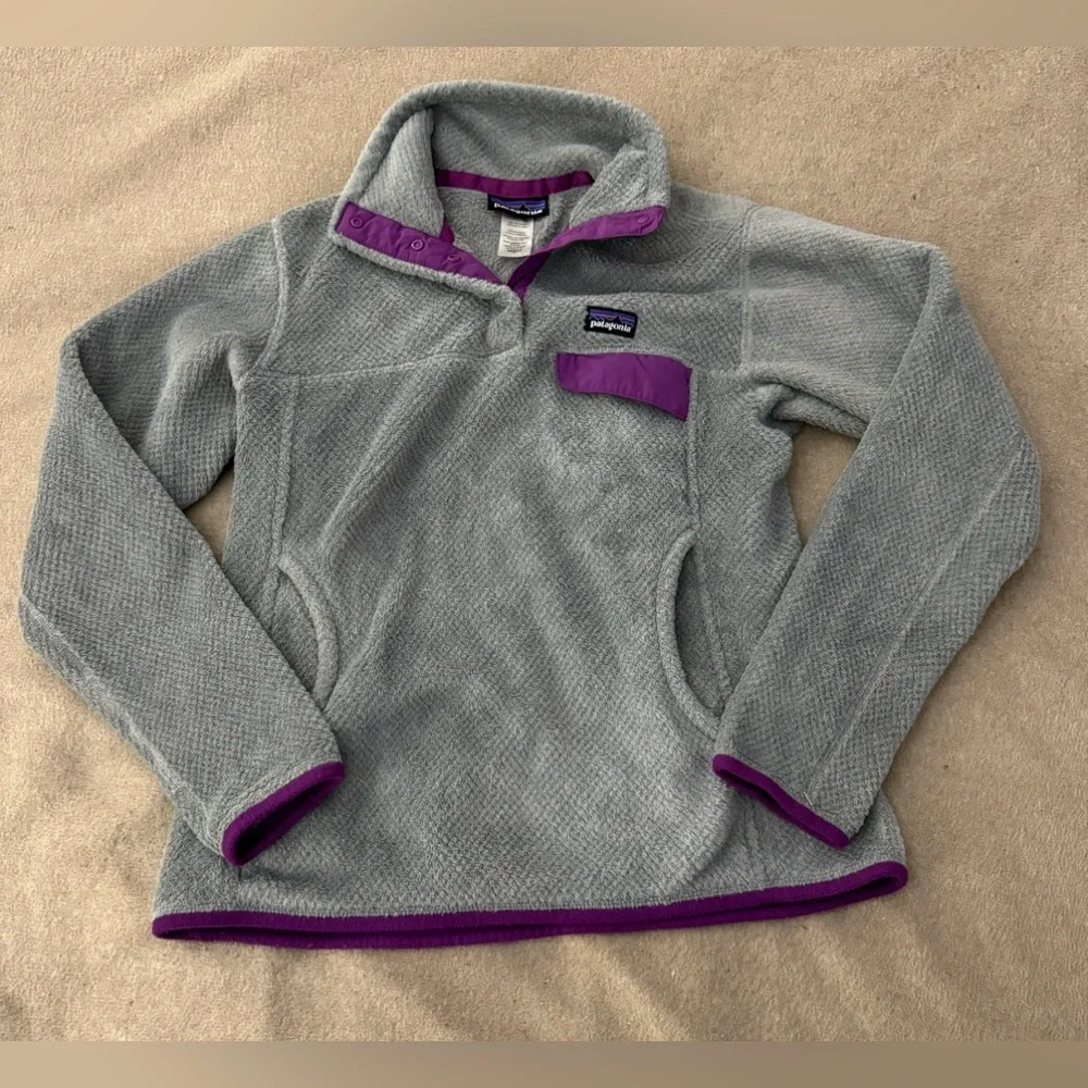 Patagonia Retool Re-Tool Snap T Fleece Pullover Size Small Gray Purple